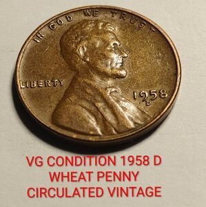 ✅❤️1958 D Wheat Penny VG CONDITION VINTAGE FULL WHEATS AND DATE
